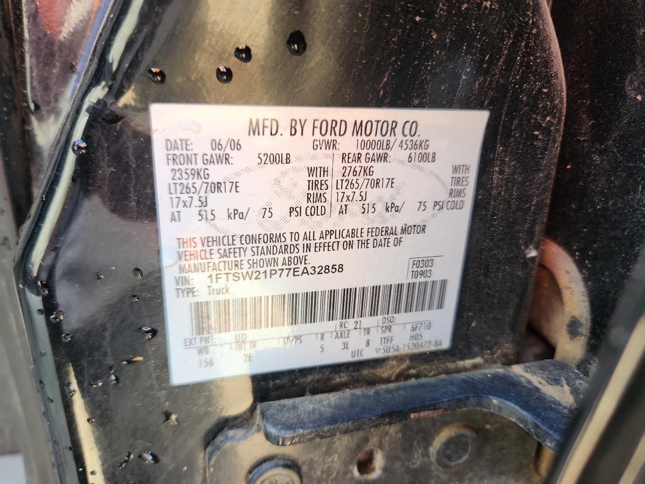 2007 Ford F250 Super Duty VIN: 1FTSW21P77EA32858 Lot: 80025285