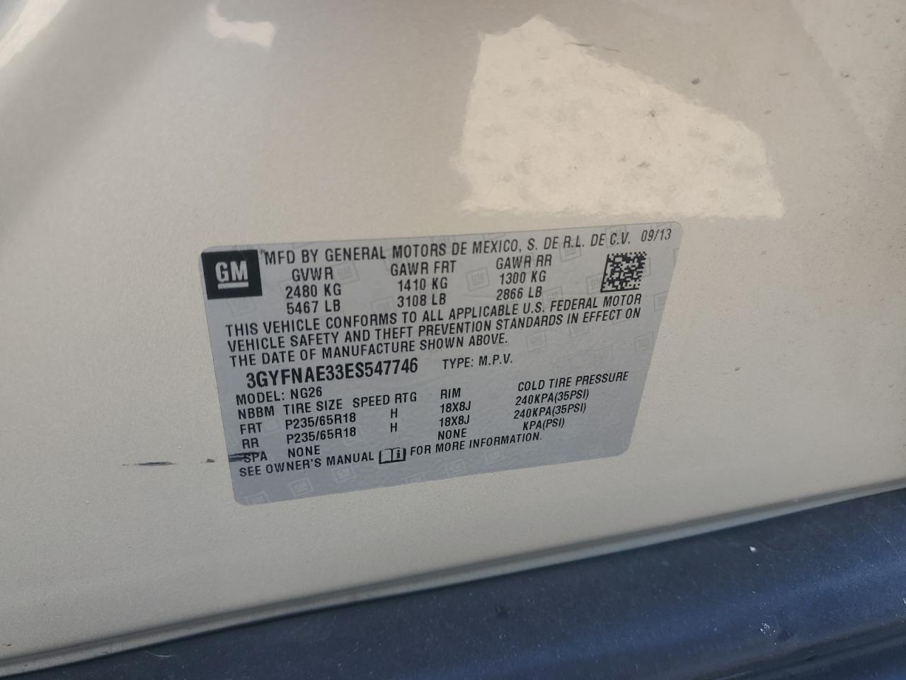 2014 Cadillac Srx VIN: 3GYFNAE33ES547746 Lot: 81556305