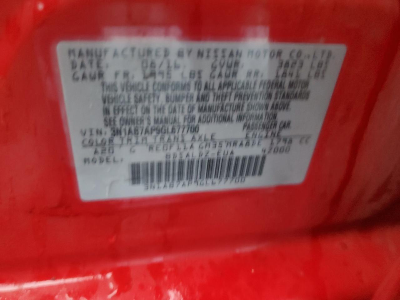 2016 Nissan Sentra S VIN: 3N1AB7AP9GL677700 Lot: 81742805