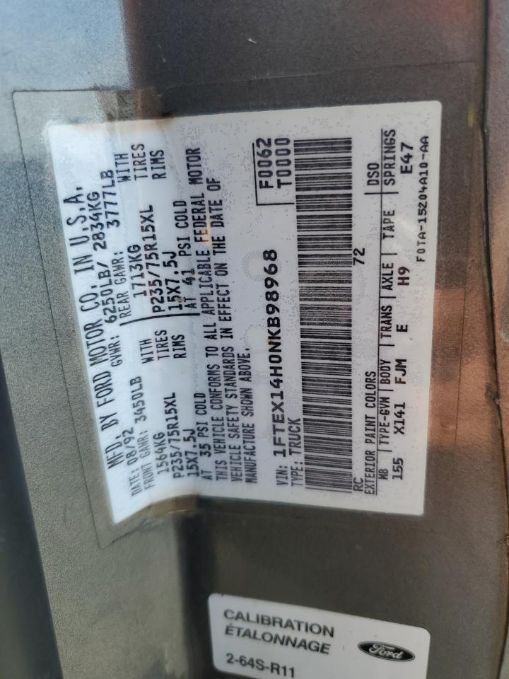 1992 Ford F150 VIN: 1FTEX14H0NKB98968 Lot: 81583105