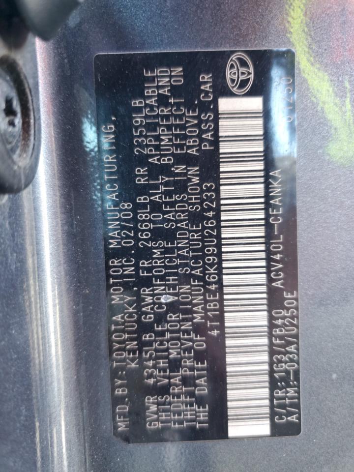 2009 Toyota Camry Base VIN: 4T1BE46K99U264233 Lot: 83952325