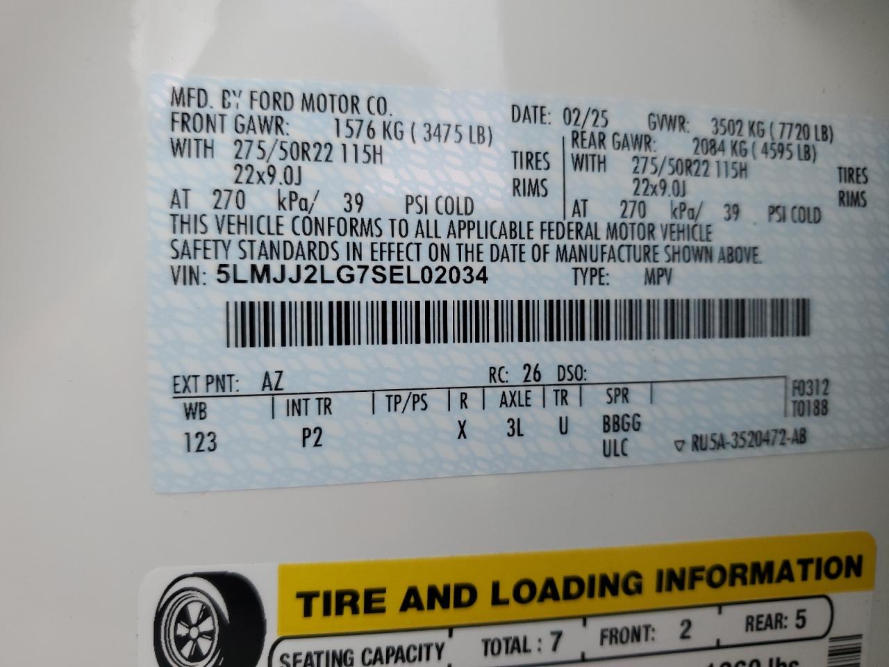 2025 Lincoln Navigator Reserve VIN: 5LMJJ2LG7SEL02034 Lot: 80177725