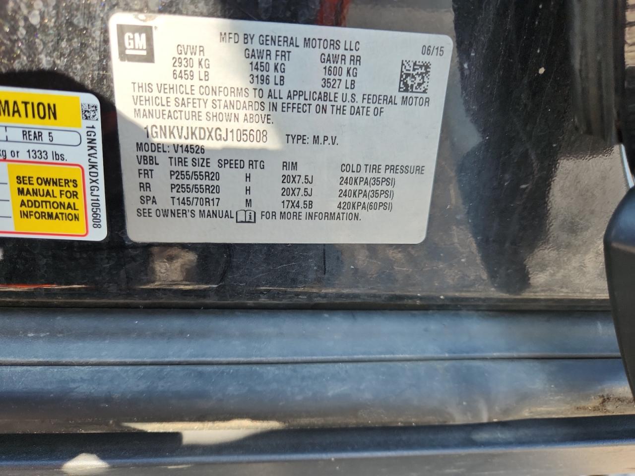 2016 Chevrolet Traverse Ltz VIN: 1GNKVJKDXGJ105608 Lot: 80371815