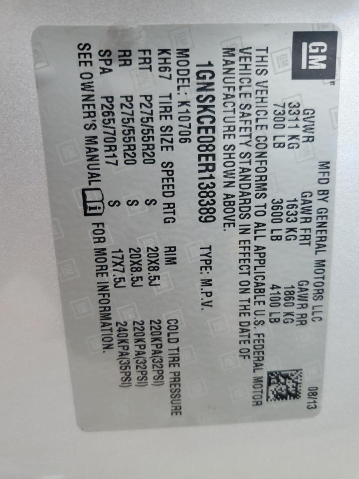 2014 Chevrolet Tahoe K1500 Ltz VIN: 1GNSKCE08ER138389 Lot: 81083205