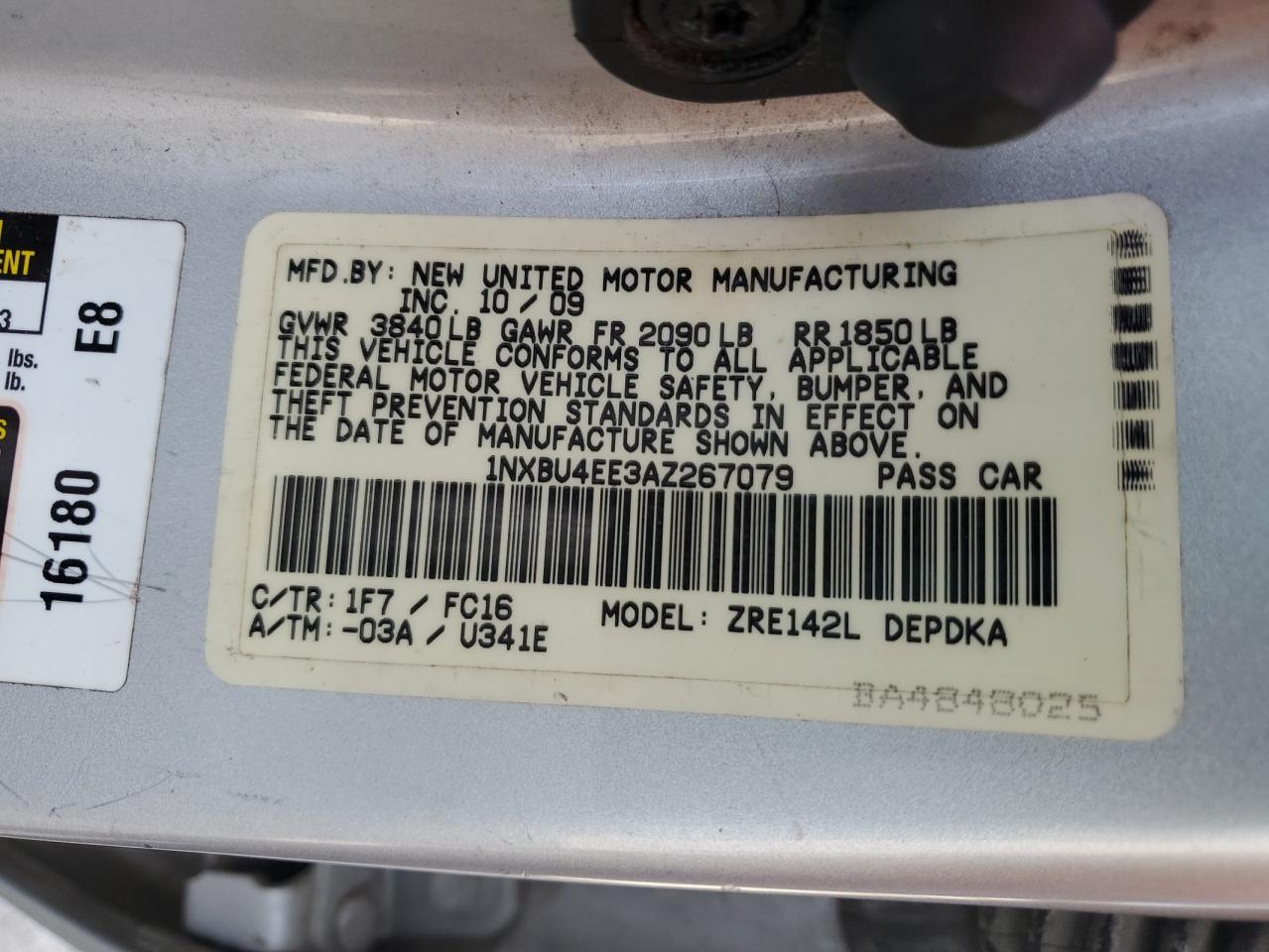2010 Toyota Corolla Base VIN: 1NXBU4EE3AZ267079 Lot: 80844505