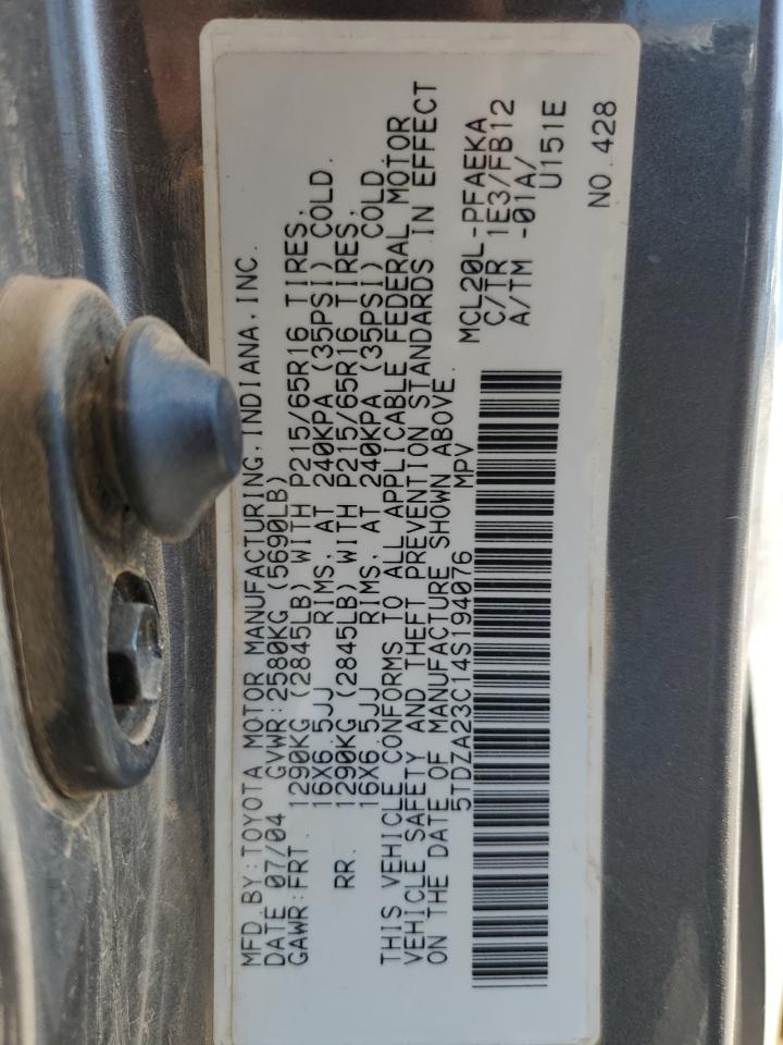 2004 Toyota Sienna Ce VIN: 5TDZA23C14S194076 Lot: 71280575