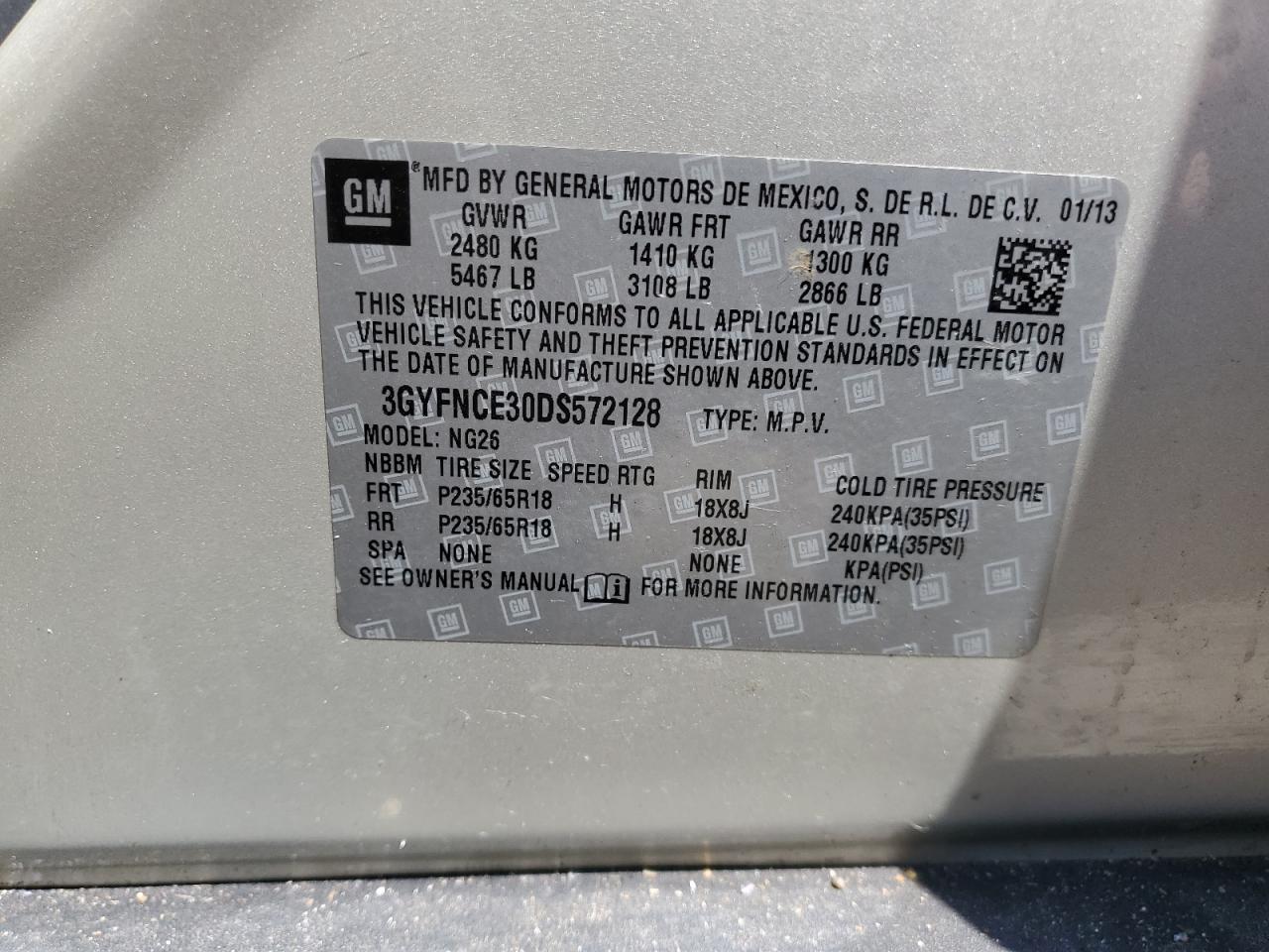 2013 Cadillac Srx Luxury Collection VIN: 3GYFNCE30DS572128 Lot: 71810735