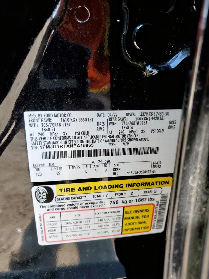 2022 Ford Expedition Timberline VIN: 1FMJU1RTXNEA15865 Lot: 80527745