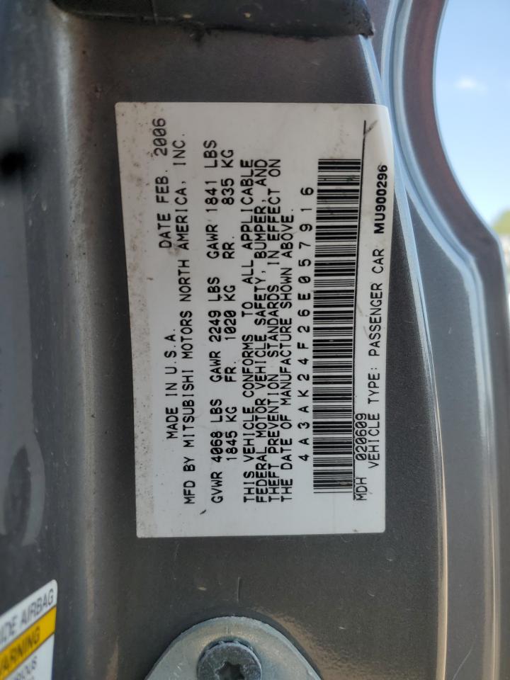 2006 Mitsubishi Eclipse Gs VIN: 4A3AK24F26E057916 Lot: 80314595