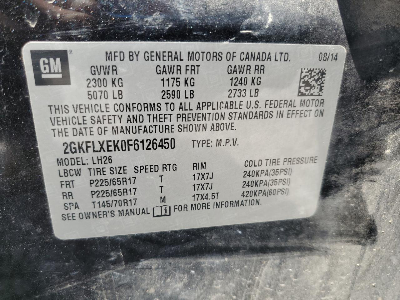 2015 GMC Terrain Slt VIN: 2GKFLXEK0F6126450 Lot: 70652525