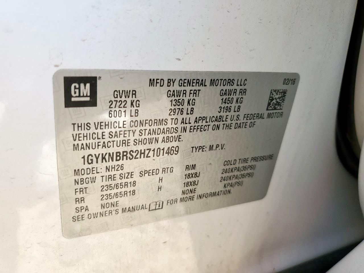 2017 Cadillac Xt5 Luxury VIN: 1GYKNBRS2HZ101469 Lot: 80706725