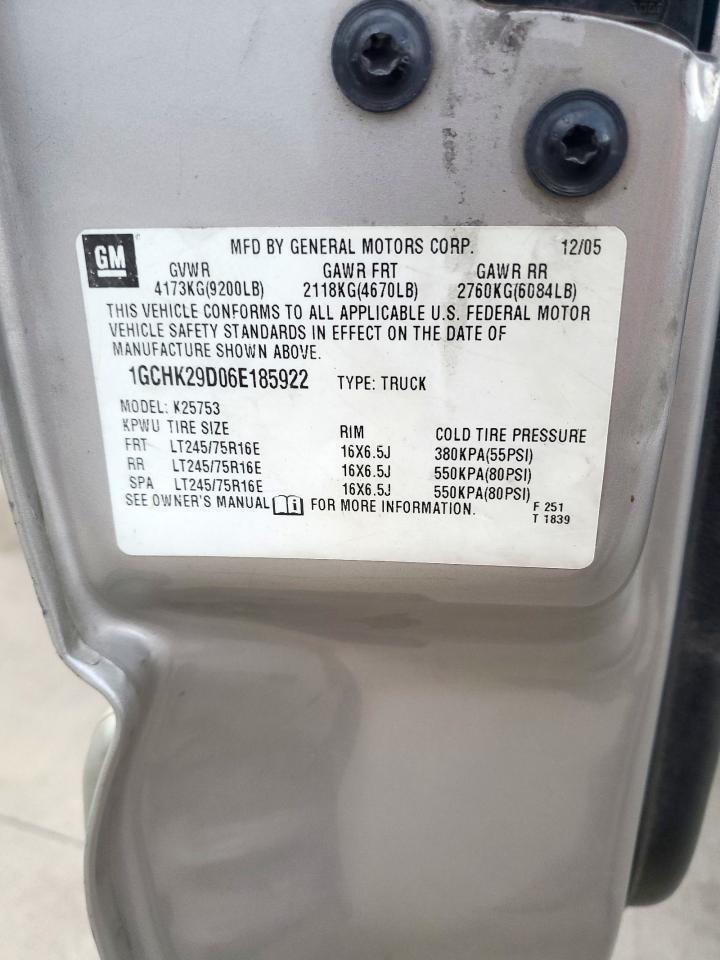 2006 Chevrolet Silverado K2500 Heavy Duty VIN: 1GCHK29D06E185922 Lot: 81599505
