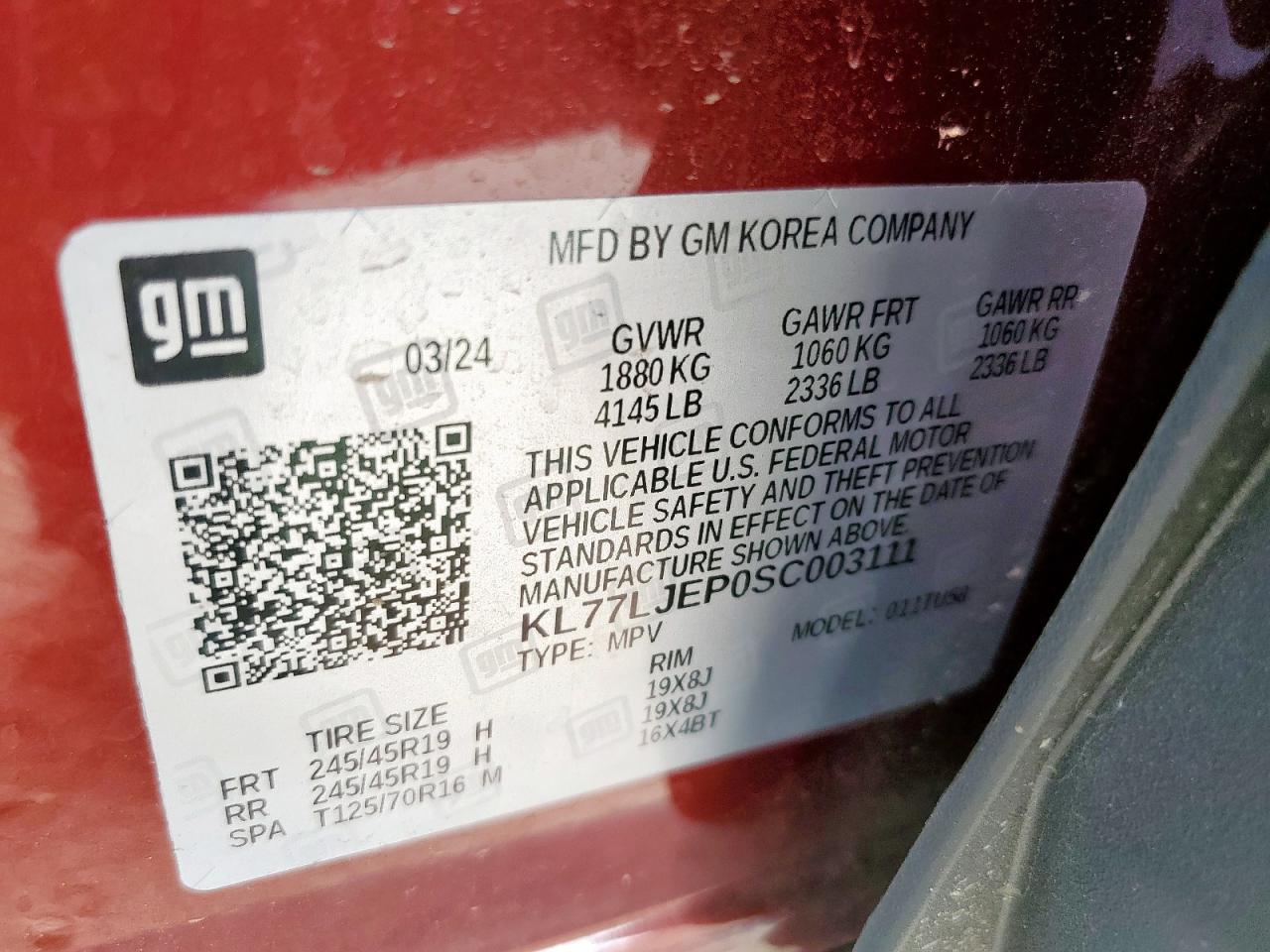 2025 Chevrolet Trax 2Rs VIN: KL77LJEP0SC003111 Lot: 81558305