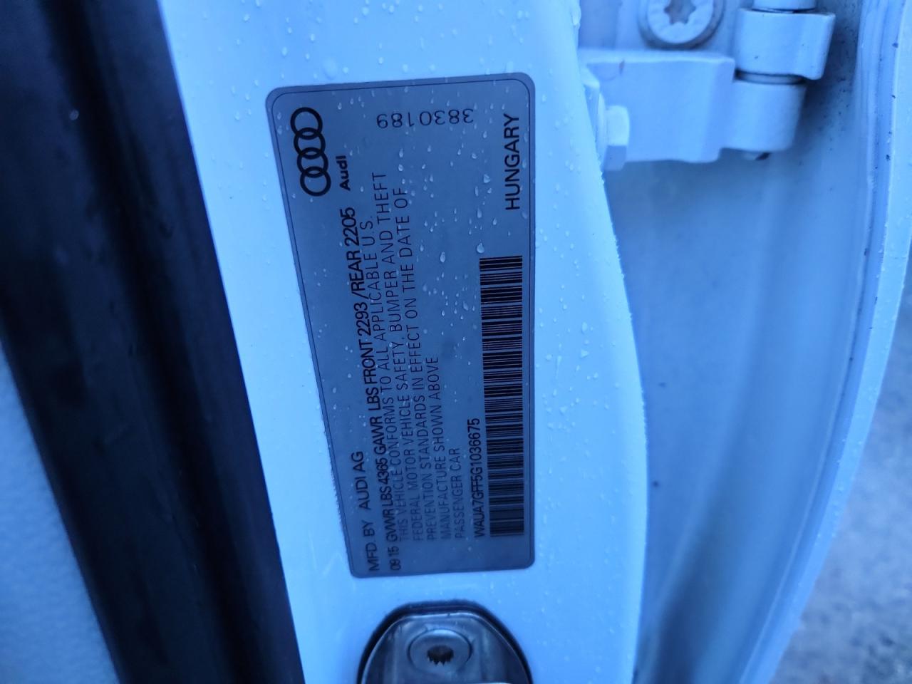 2016 Audi A3 Premium VIN: WAUA7GFF5G1036675 Lot: 80789155