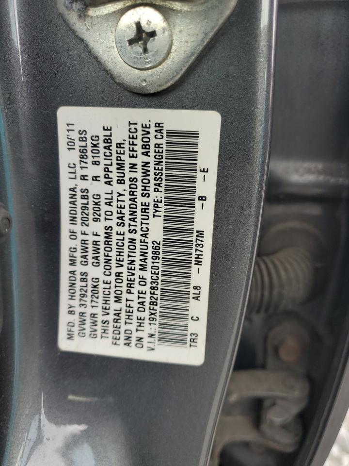 2012 Honda Civic Ex VIN: 19XFB2F83CE019862 Lot: 80275135