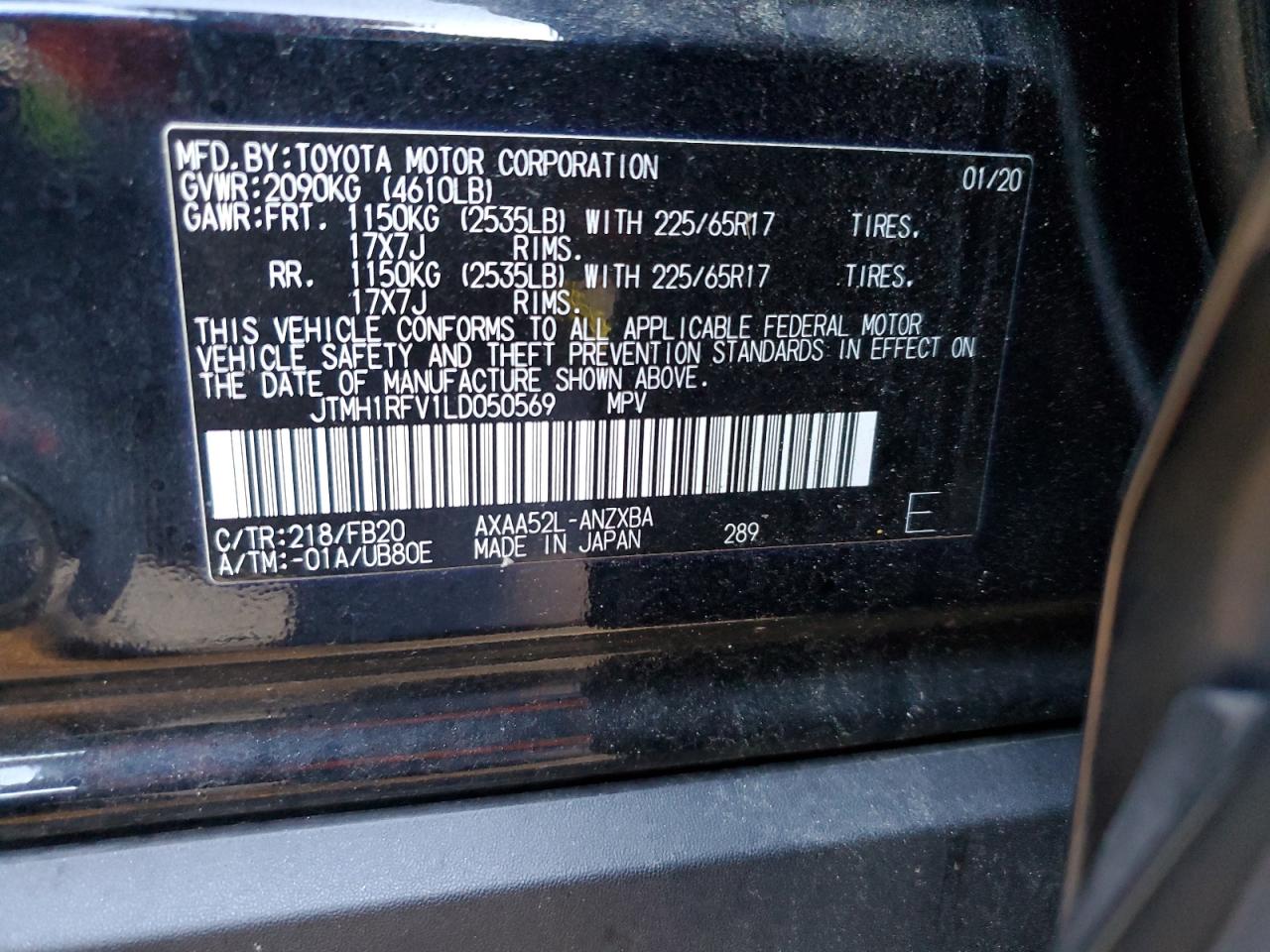 2020 Toyota Rav4 Le VIN: JTMH1RFV1LD050569 Lot: 80209645