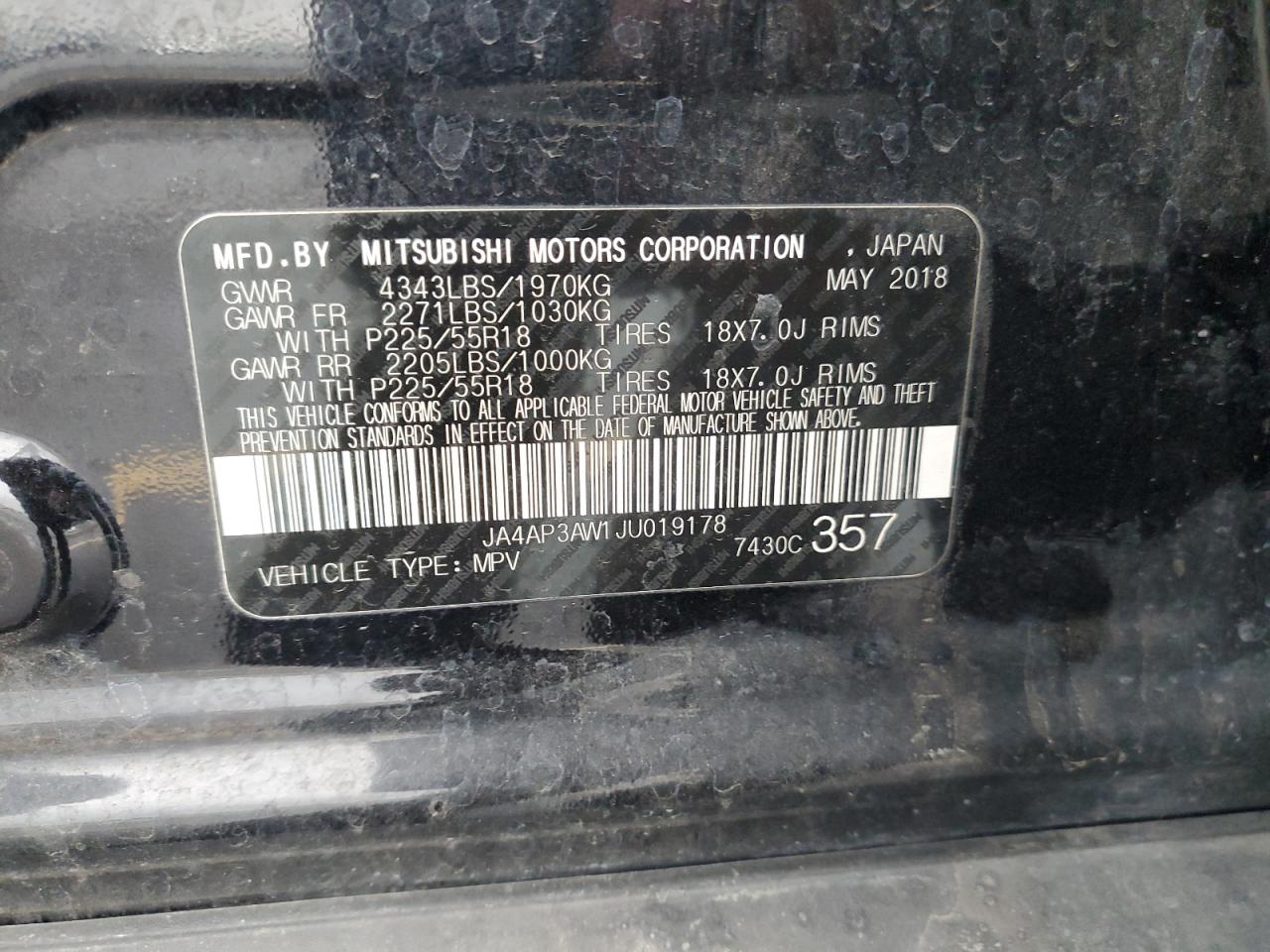 2018 Mitsubishi Outlander Sport Es VIN: JA4AP3AW1JU019178 Lot: 71995545