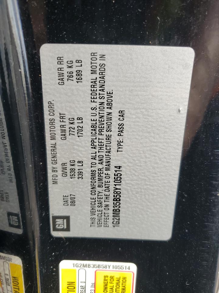 2008 Pontiac Solstice VIN: 1G2MB35B58Y105514 Lot: 81272045