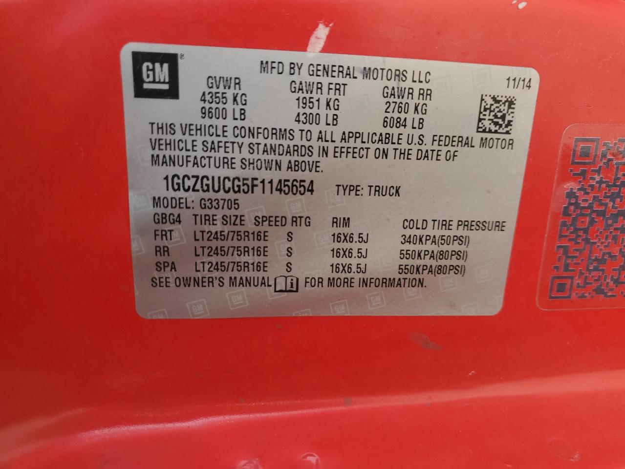 2015 Chevrolet Express G3500 VIN: 1GCZGUCG5F1145654 Lot: 80730645