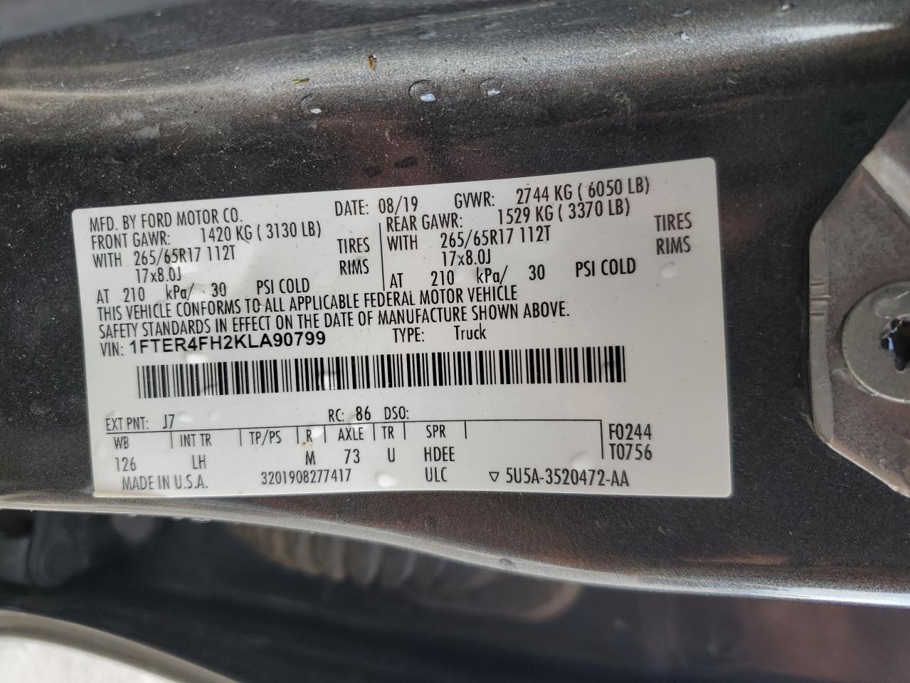 2019 Ford Ranger Xl VIN: 1FTER4FH2KLA90799 Lot: 80832175