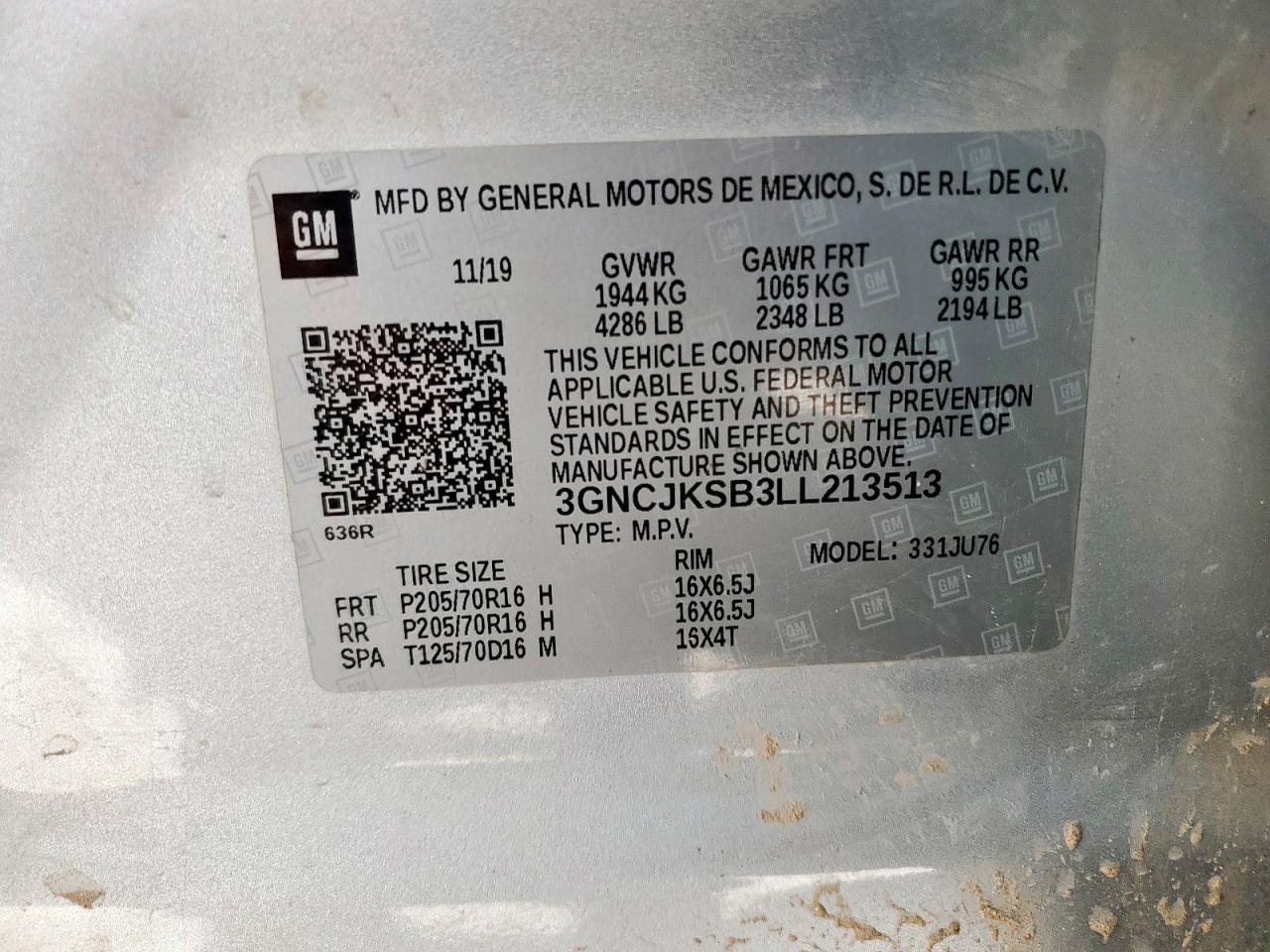 2020 Chevrolet Trax Ls VIN: 3GNCJKSB3LL213513 Lot: 81463505