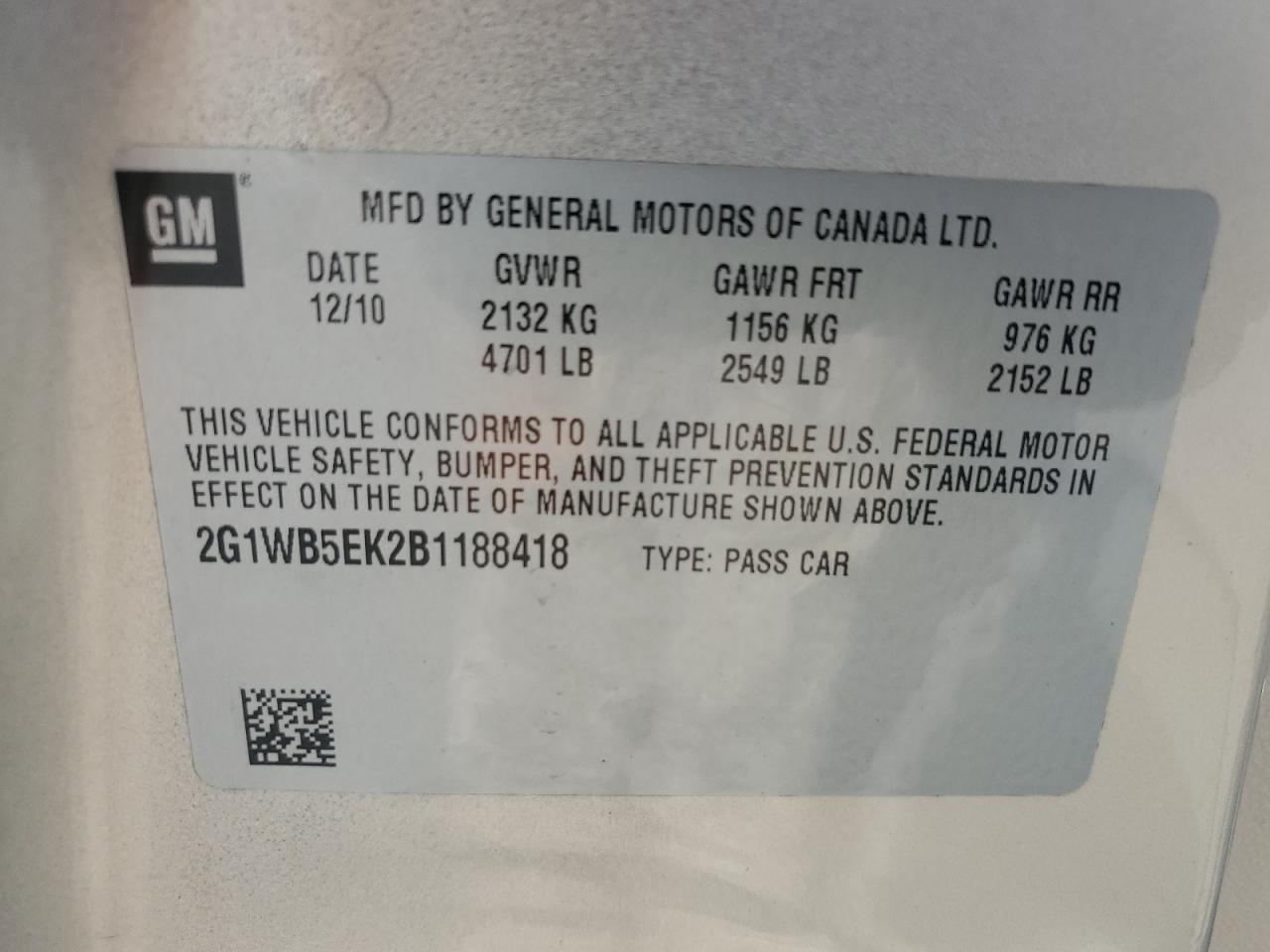 2011 Chevrolet Impala Lt VIN: 2G1WB5EK2B1188418 Lot: 81749985