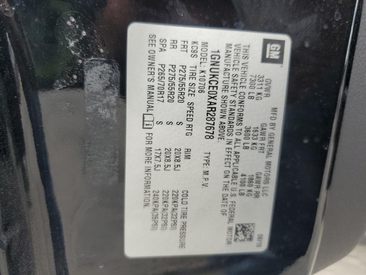 2010 Chevrolet Tahoe K1500 Ltz VIN: 1GNUKCE0XAR287678 Lot: 80432845