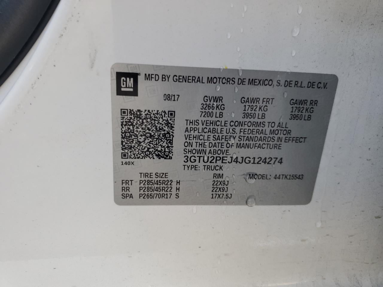 2018 GMC Sierra K1500 Denali VIN: 3GTU2PEJ4JG124274 Lot: 80307325