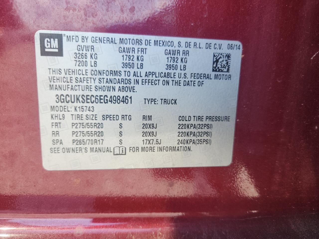 2014 Chevrolet Silverado K1500 Ltz VIN: 3GCUKSEC6EG498461 Lot: 80394225