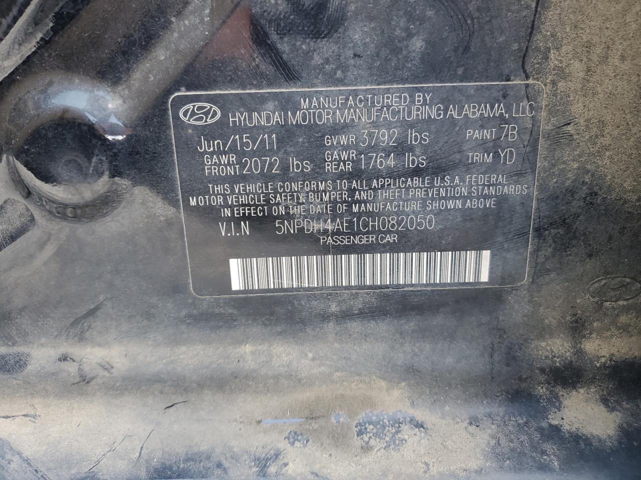 2012 Hyundai Elantra Gls VIN: 5NPDH4AE1CH082050 Lot: 80731365