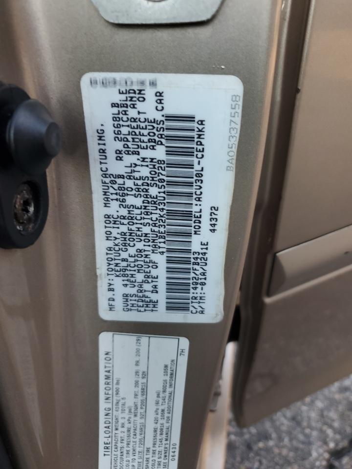 2003 Toyota Camry Le VIN: 4T1BE32K43U150728 Lot: 84054755