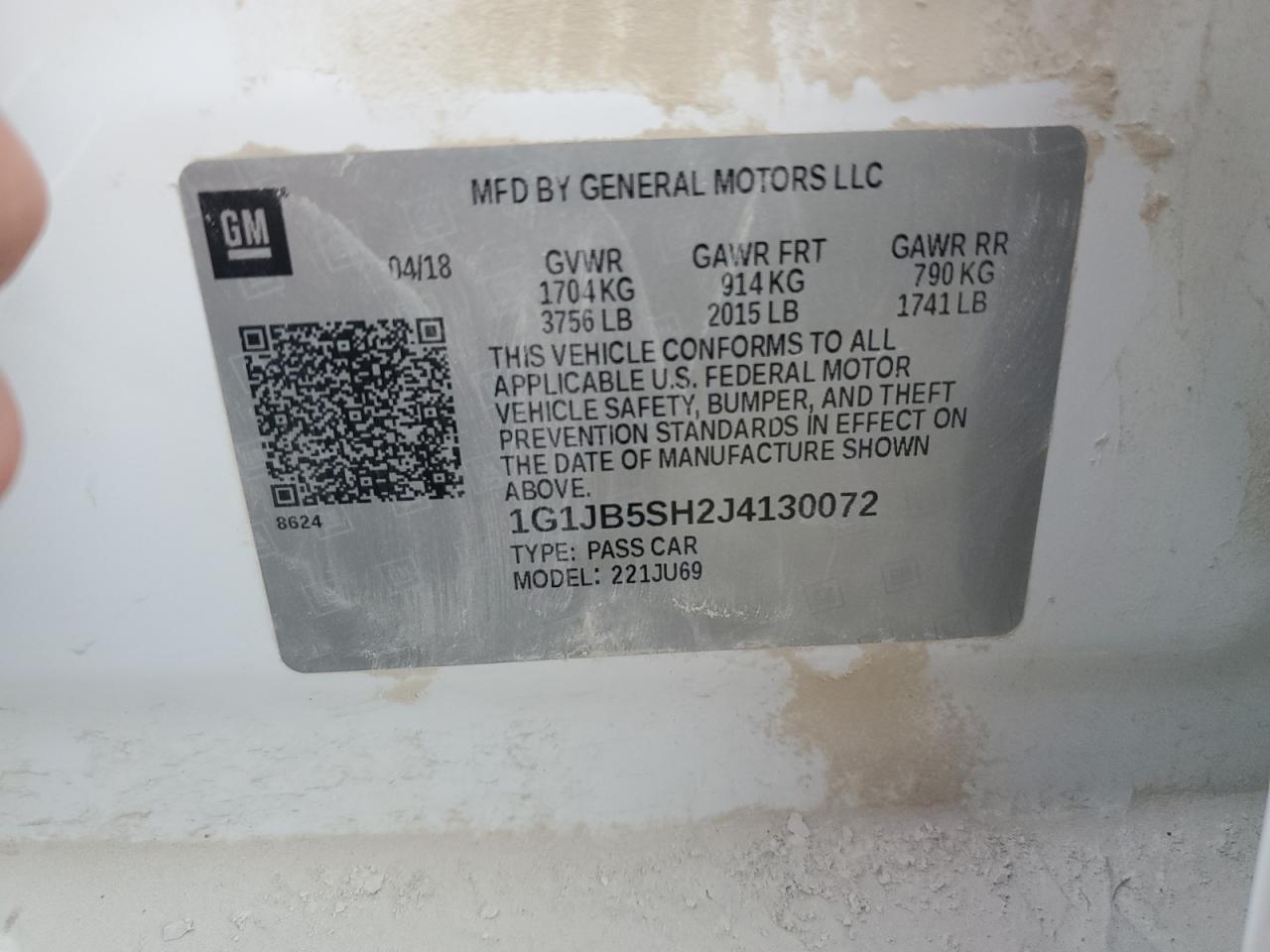 2018 Chevrolet Sonic Ls VIN: 1G1JB5SH2J4130072 Lot: 80627085