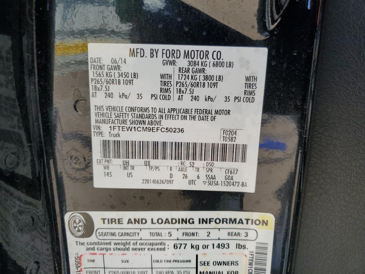 2014 Ford F150 Supercrew VIN: 1FTEW1CM9EFC50236 Lot: 83864965