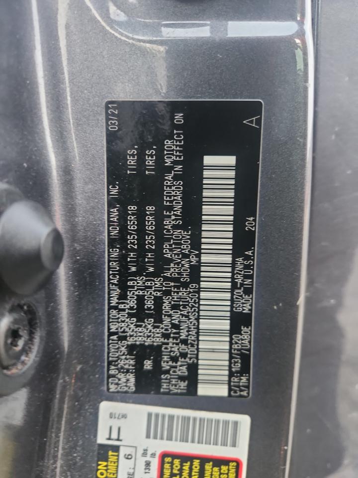 2021 Toyota Highlander L VIN: 5TDCZRAH5MS525019 Lot: 81638335