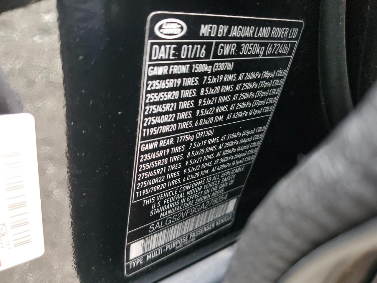 2016 Land Rover Range Rover Hse VIN: SALGS2VF9GA278054 Lot: 81359225