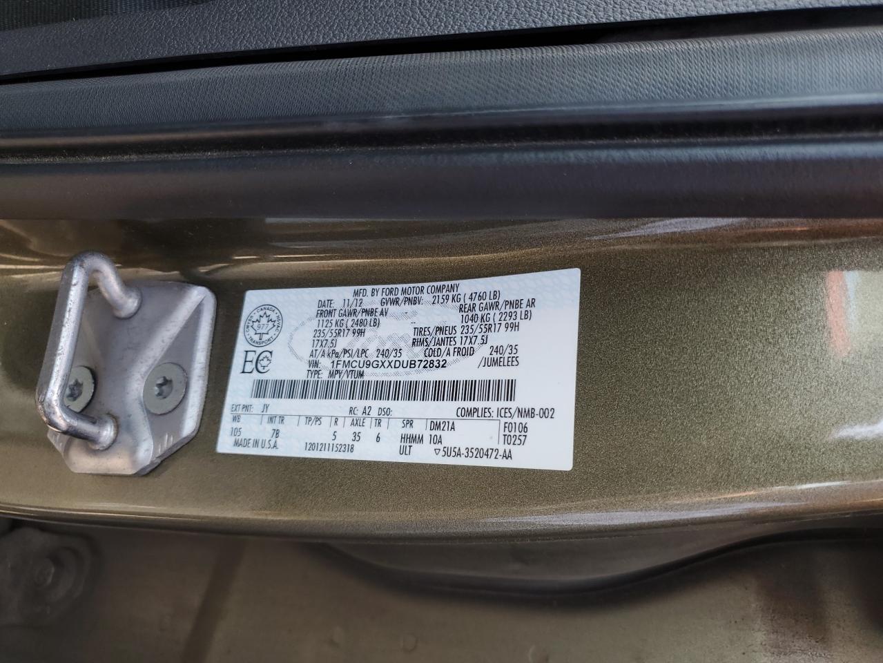 2013 Ford Escape Se VIN: 1FMCU9GXXDUB72832 Lot: 80269675