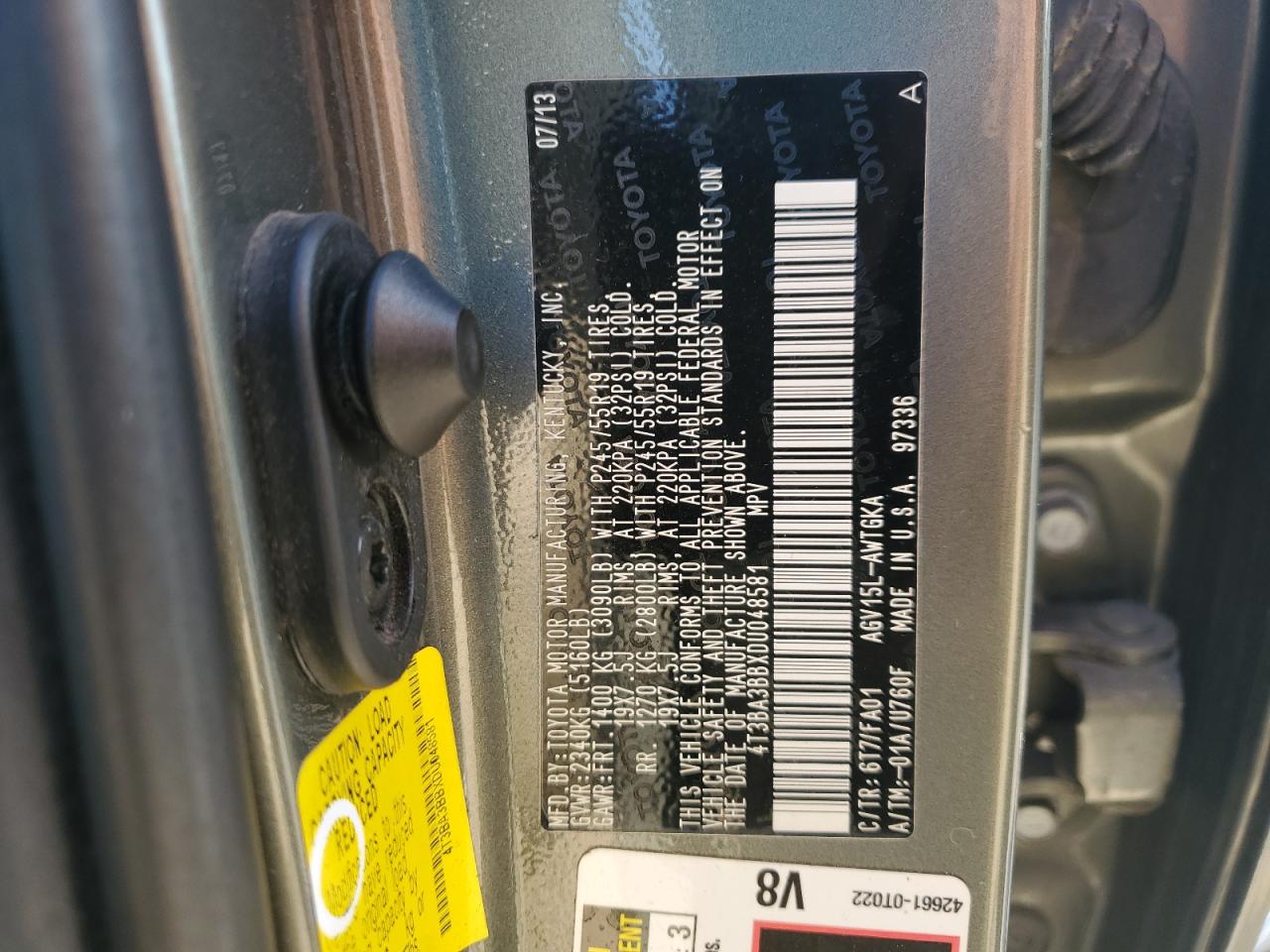 2013 Toyota Venza Le VIN: 4T3BA3BBXDU048581 Lot: 71255605