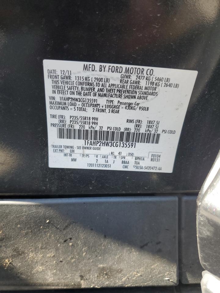 2012 Ford Taurus Sel VIN: 1FAHP2HW3CG135591 Lot: 71118625