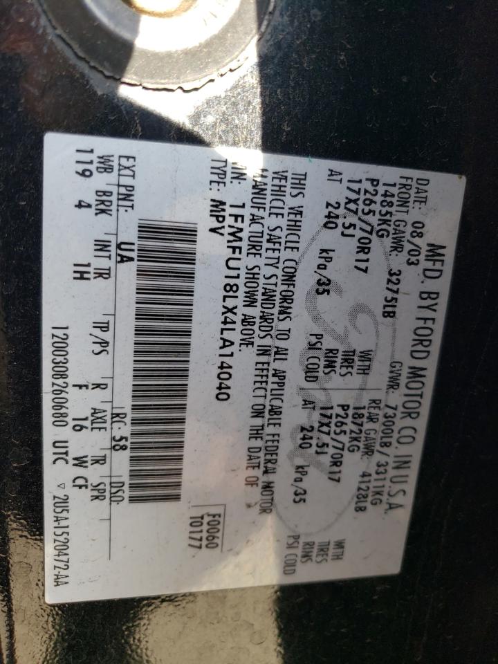 2004 Ford Expedition Eddie Bauer VIN: 1FMFU18LX4LA14040 Lot: 81607065