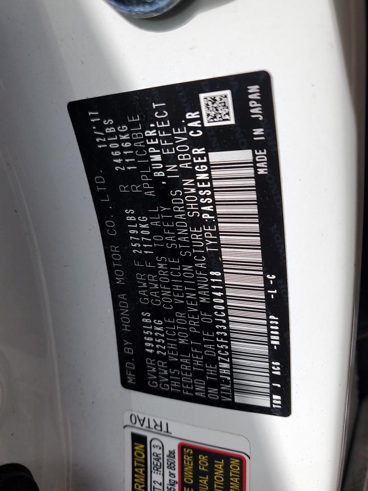 2018 Honda Clarity Touring VIN: JHMZC5F33JC004118 Lot: 81625985