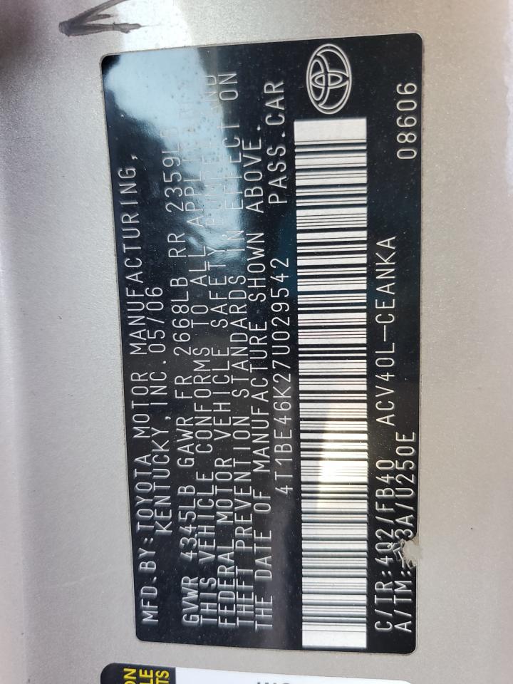 2007 Toyota Camry VIN: 4T1BE46K27U029542 Lot: 71524365