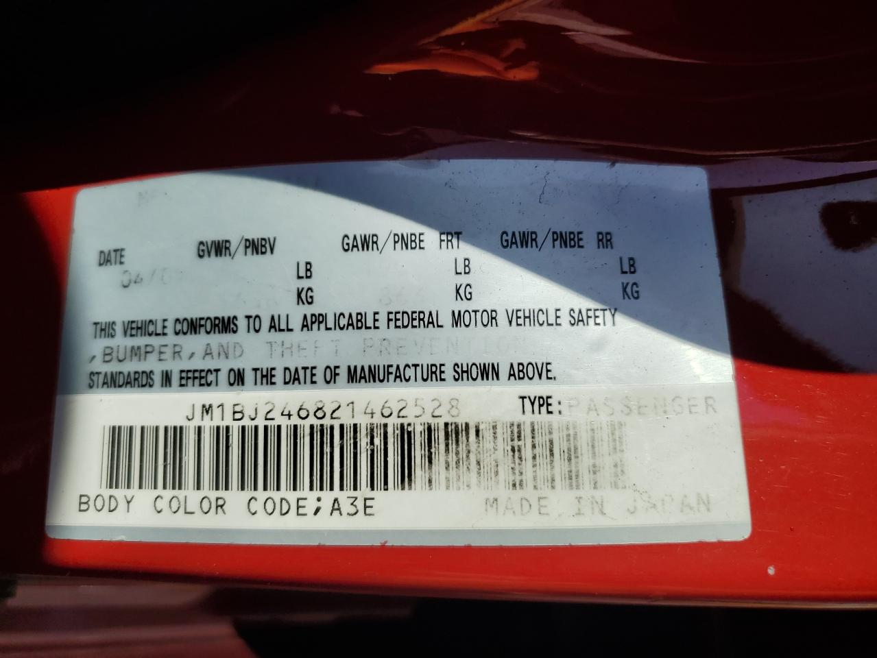 2002 Mazda Protege Pr5 VIN: JM1BJ246821462528 Lot: 81066345