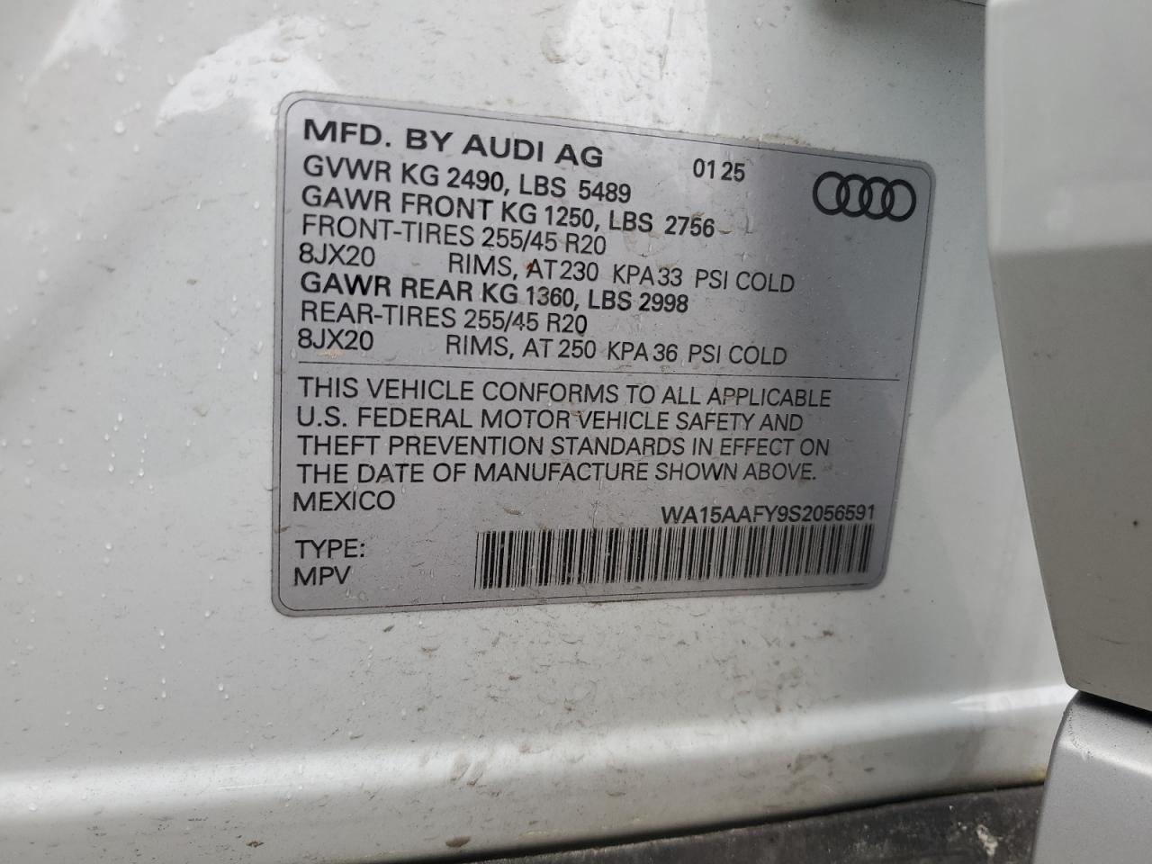 2025 Audi Q5 Sportback Prm Pls 45 VIN: WA15AAFY9S2056591 Lot: 81550675