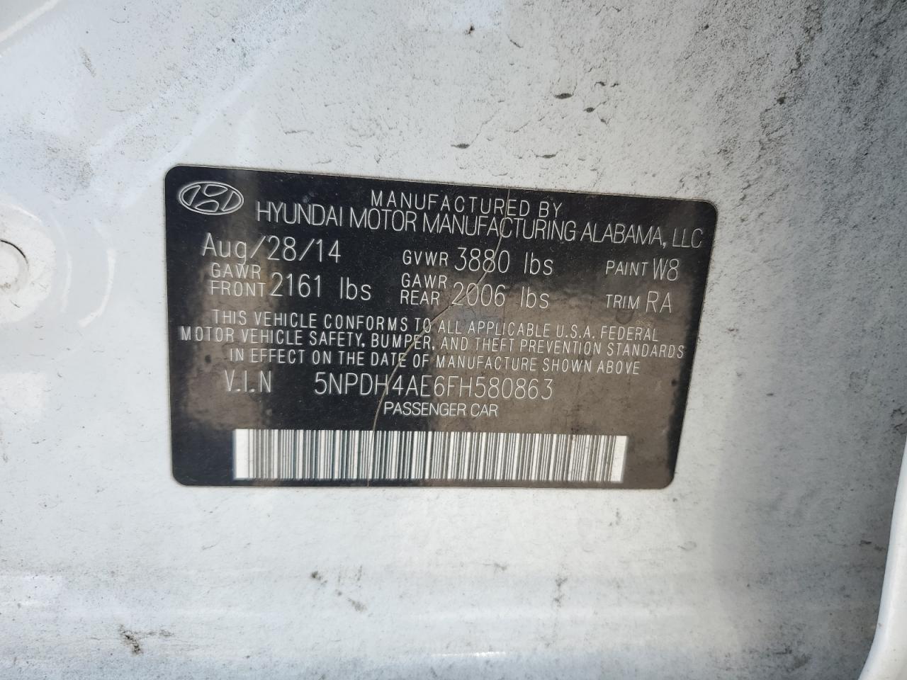 2015 Hyundai Elantra Se VIN: 5NPDH4AE6FH580863 Lot: 81325755