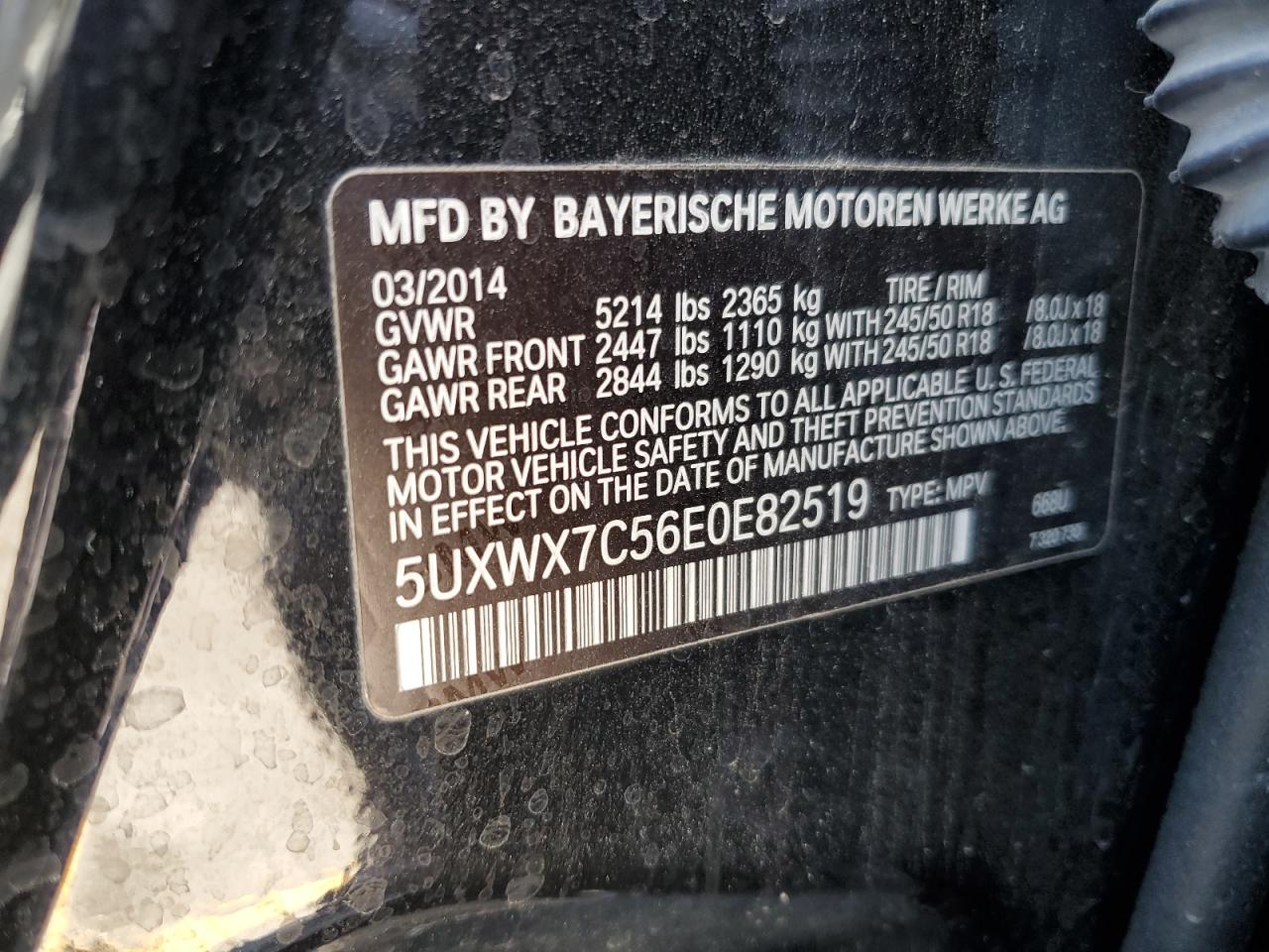 2014 BMW X3 xDrive35I VIN: 5UXWX7C56E0E82519 Lot: 80579155