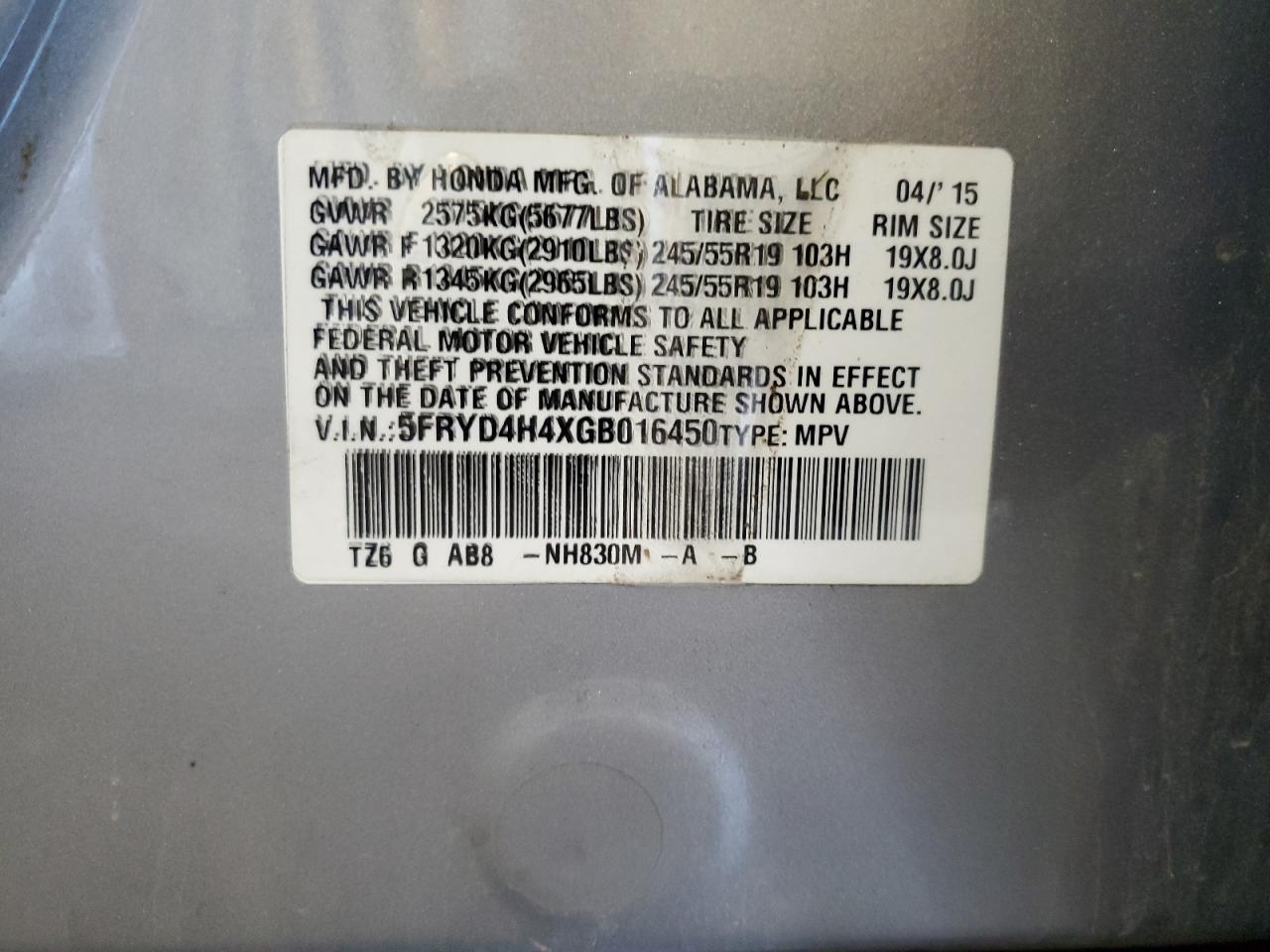 2016 Acura Mdx Technology VIN: 5FRYD4H4XGB016450 Lot: 80472075