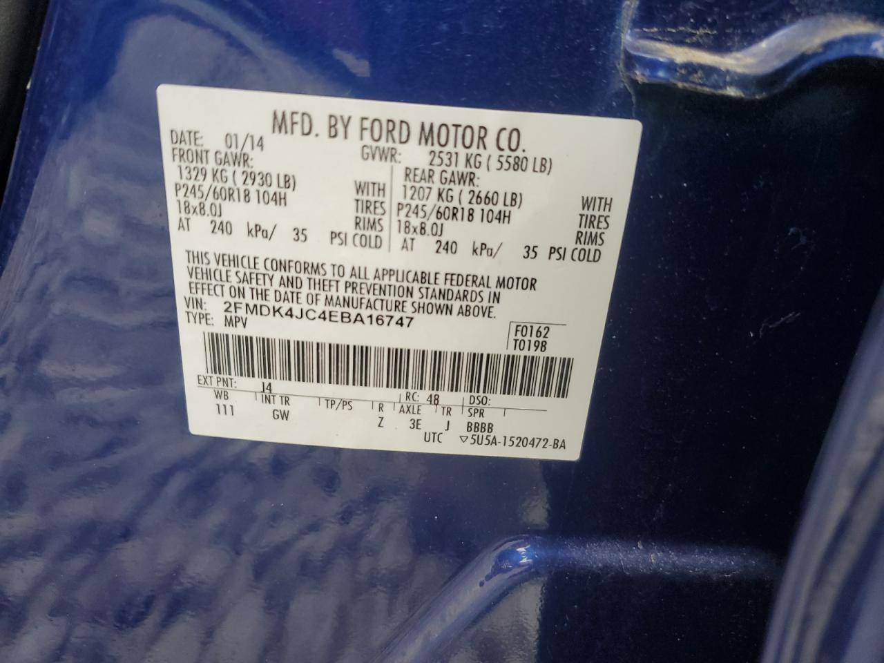 2014 Ford Edge Sel VIN: 2FMDK4JC4EBA16747 Lot: 69647455