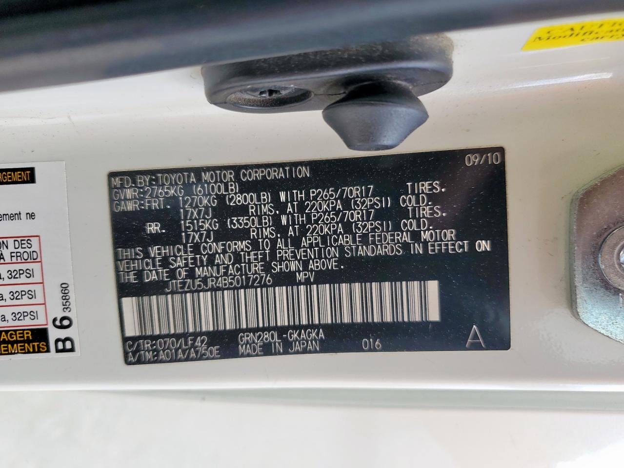 2011 Toyota 4Runner Sr5 VIN: JTEZU5JR4B5017276 Lot: 81840315