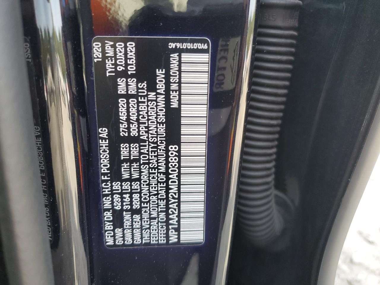 2021 Porsche Cayenne VIN: WP1AA2AY2MDA03898 Lot: 84813065