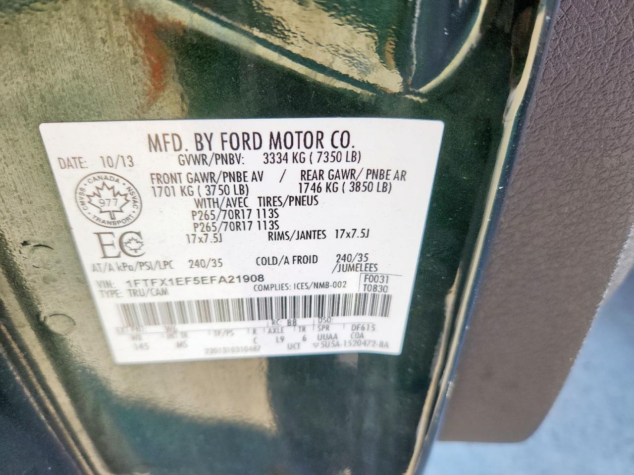 2014 Ford F150 Super Cab VIN: 1FTFX1EF5EFA21908 Lot: 71264315